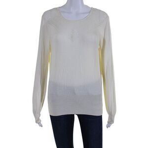 Somerset Womens Long Sleeve Scoop Neck Open Knit Trim Top White Size 10
